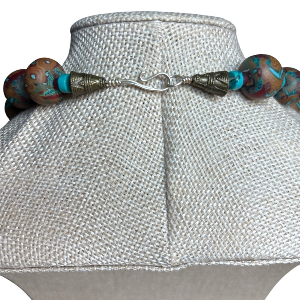 Polymer and Turquoise handmade Graduated Beaded Necklace 22’ - Picture 3 of 3